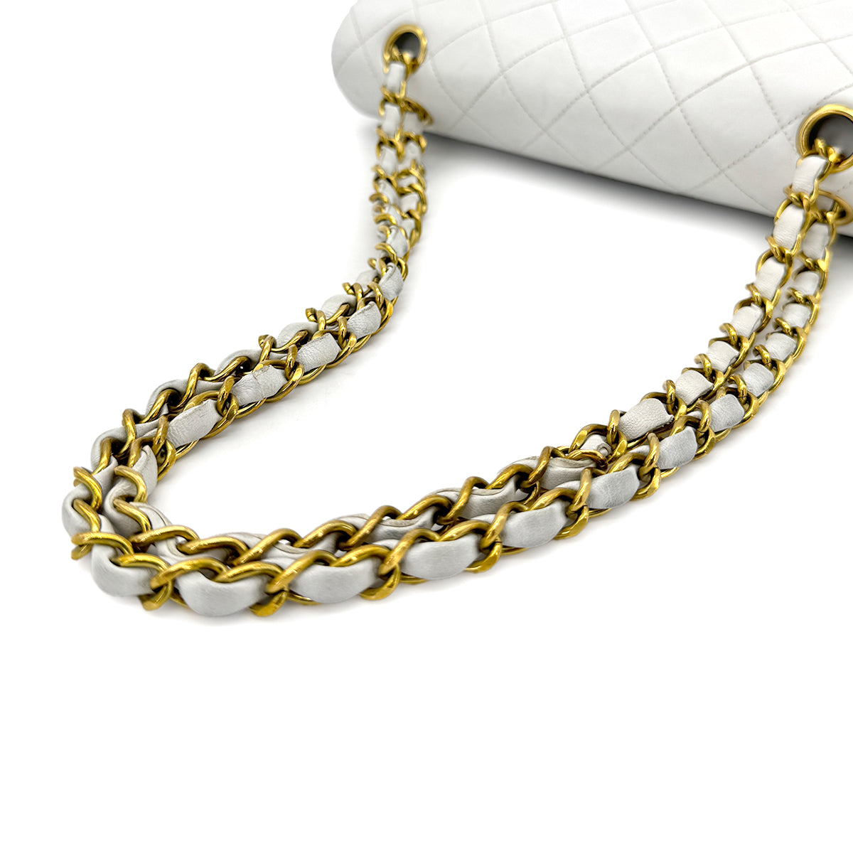 CHANEL VINTAGE CLASSIC FLAP SMALL CHAIN SHOULDER BAG WHITE LAMB SKIN 90276400