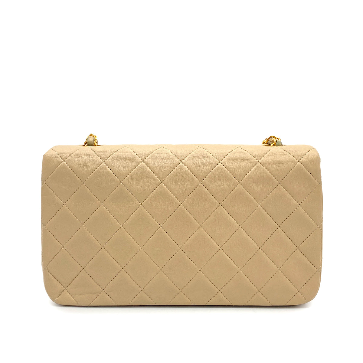 CHANEL VINTAGE FULL FLAP CHAIN SHOULDER BAG BEIGE LAMB SKIN 90276401