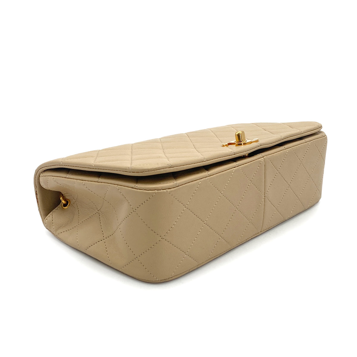 CHANEL VINTAGE FULL FLAP CHAIN SHOULDER BAG BEIGE LAMB SKIN 90276401