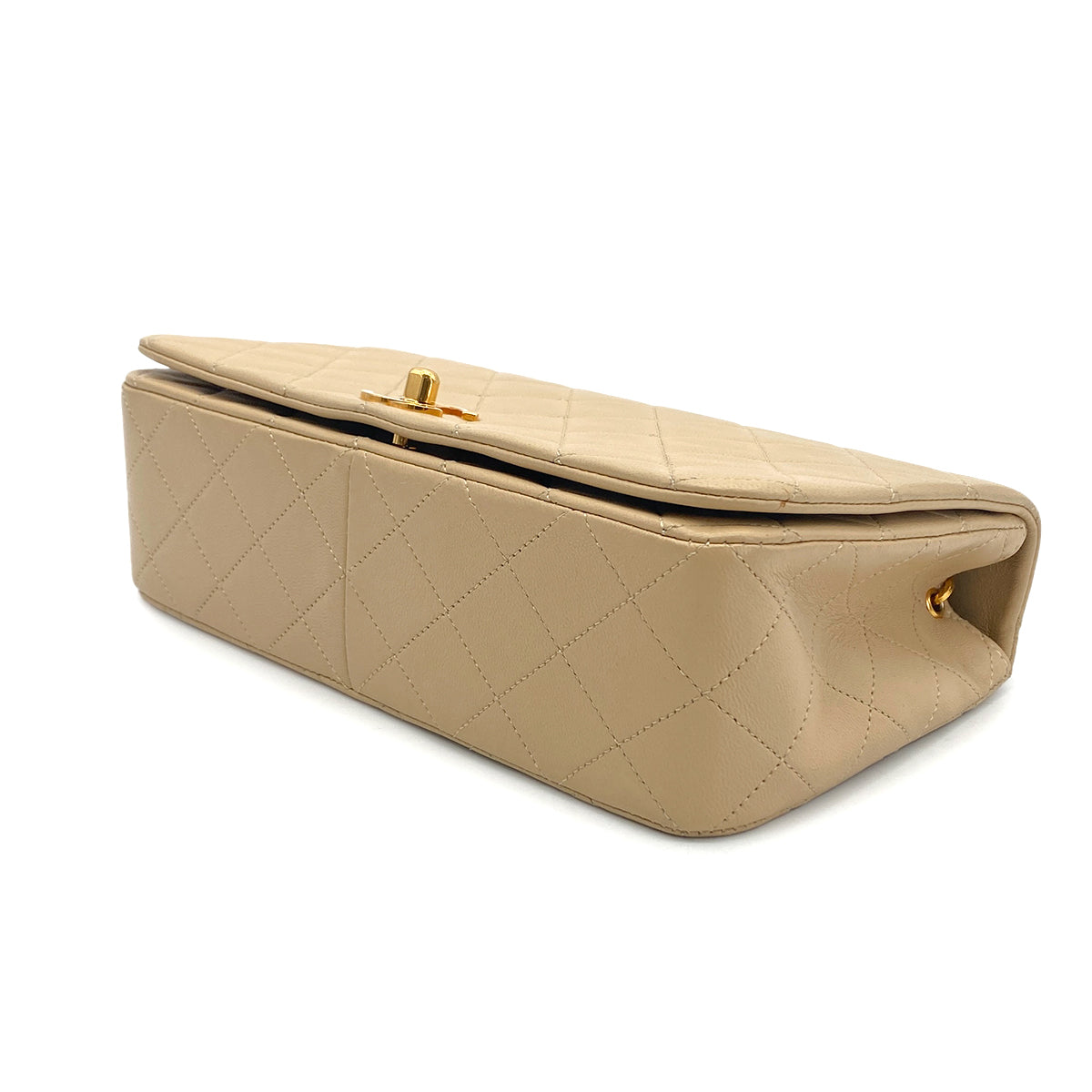 CHANEL VINTAGE FULL FLAP CHAIN SHOULDER BAG BEIGE LAMB SKIN 90276401