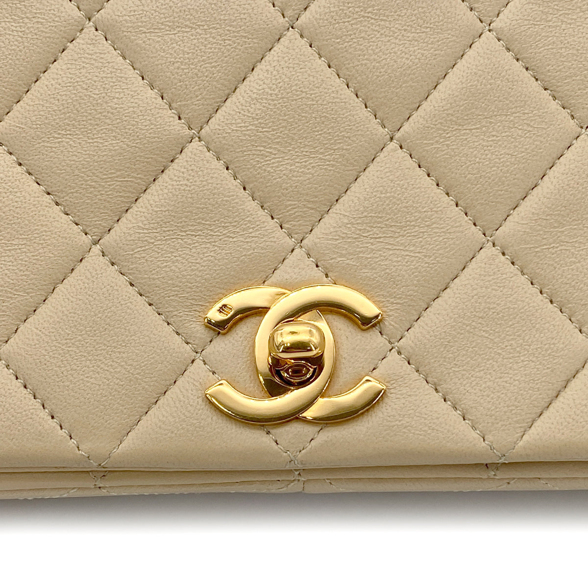 CHANEL VINTAGE FULL FLAP CHAIN SHOULDER BAG BEIGE LAMB SKIN 90276401