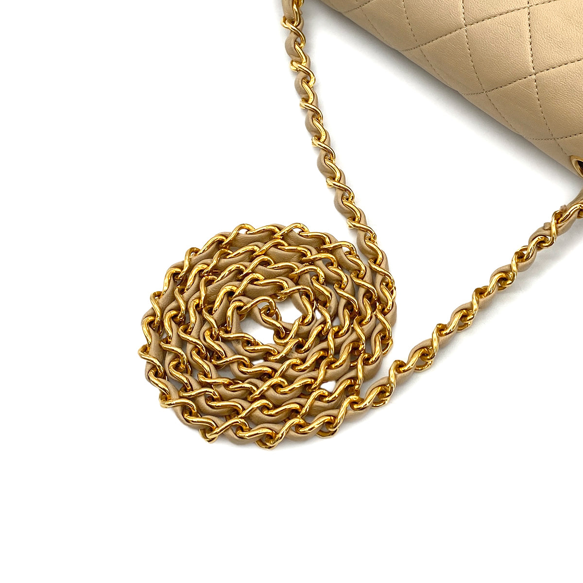 CHANEL VINTAGE FULL FLAP CHAIN SHOULDER BAG BEIGE LAMB SKIN 90276401