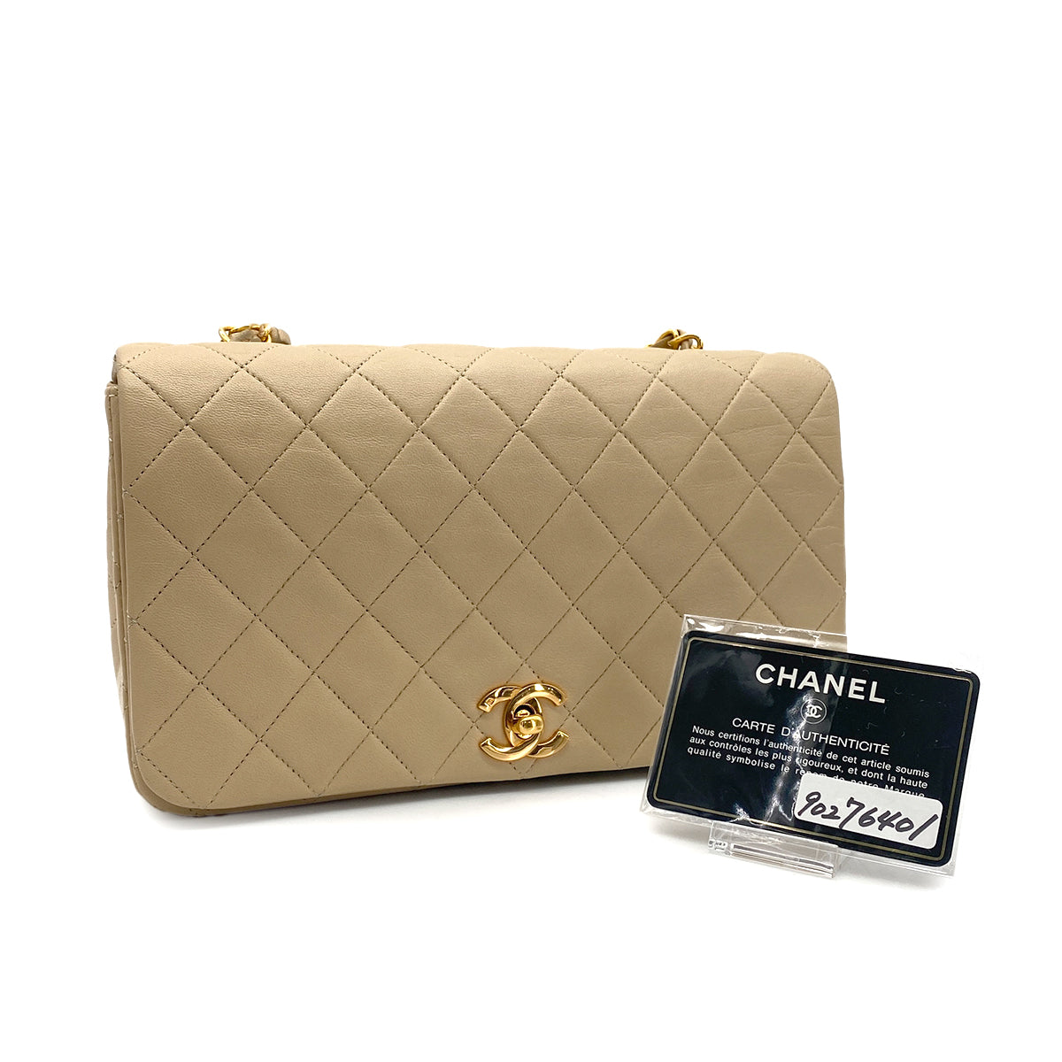 CHANEL VINTAGE FULL FLAP CHAIN SHOULDER BAG BEIGE LAMB SKIN 90276401