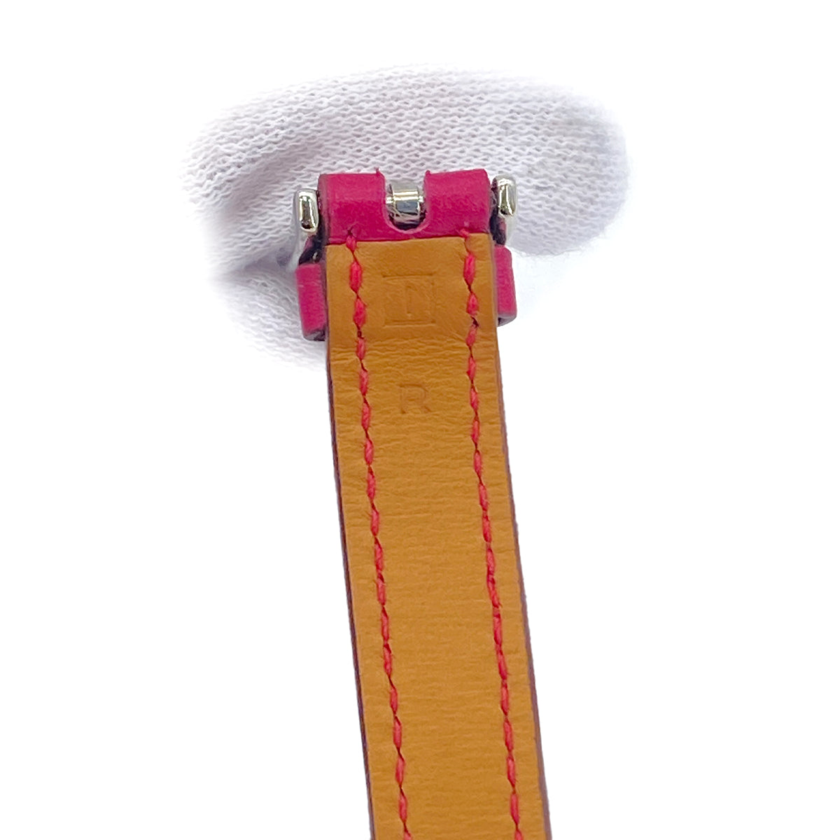 HERMES BELT MOTIF SCARF RING PINK LEATHER ACCESSORY □I 90276650