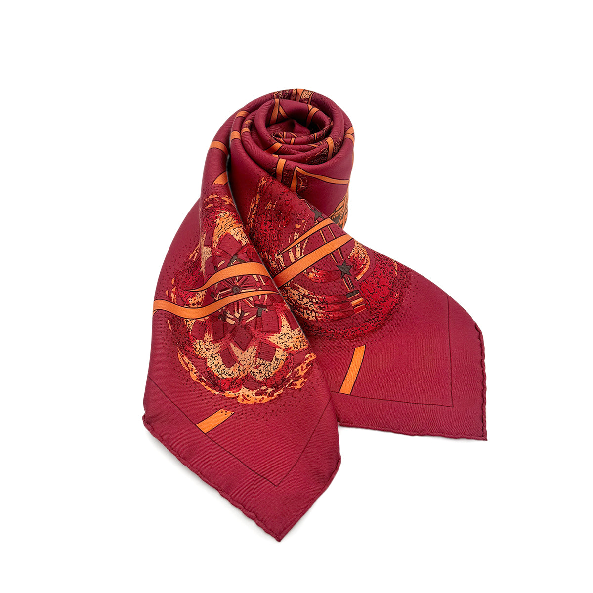 HERMES CARRE90 LES FEUC DE L'ESPACE MICHEL DUCHENE RED ORANGE SILK 90276723