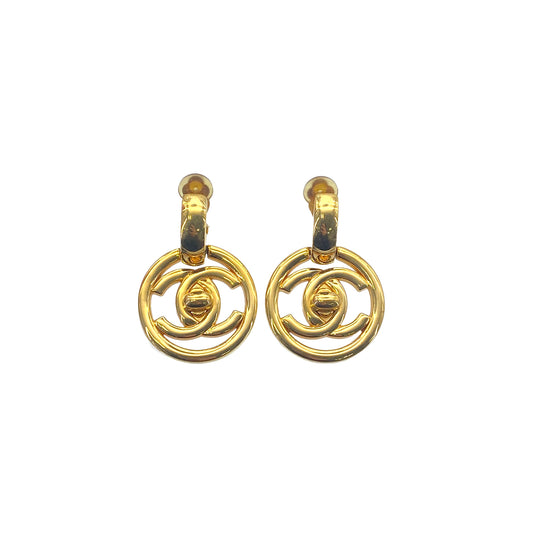 CHANEL VINTAGE EARRINGS TURN LOCK SWING GOLD ACCESSORY 97P 90276739
