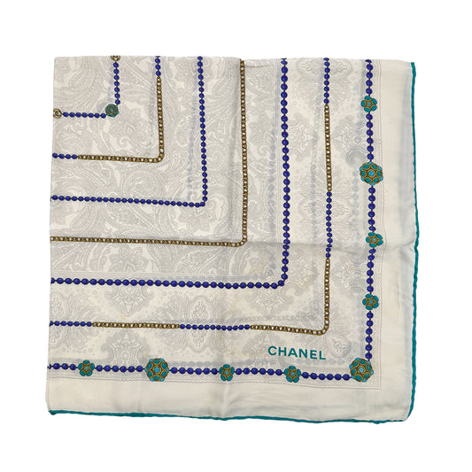 CHANEL VINTAGE SCARF LOGO ACCESSORY WHITE CACHMERE 90276741