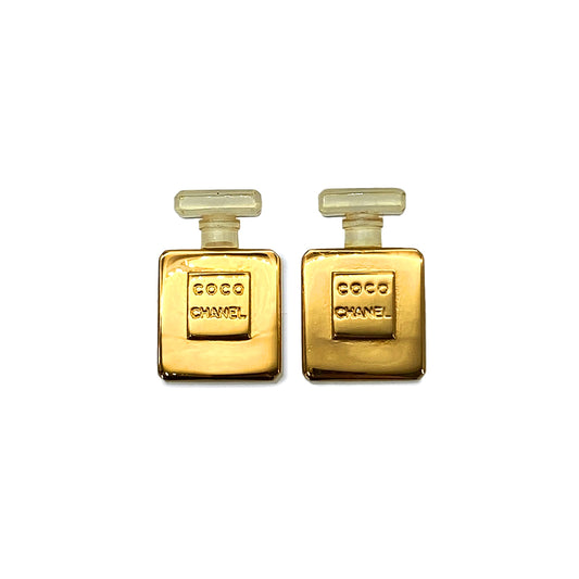 CHANEL VINTAGE EARRINGS PERFUME BOTTLE MOTIF GOLD ACCESSORY 90276743