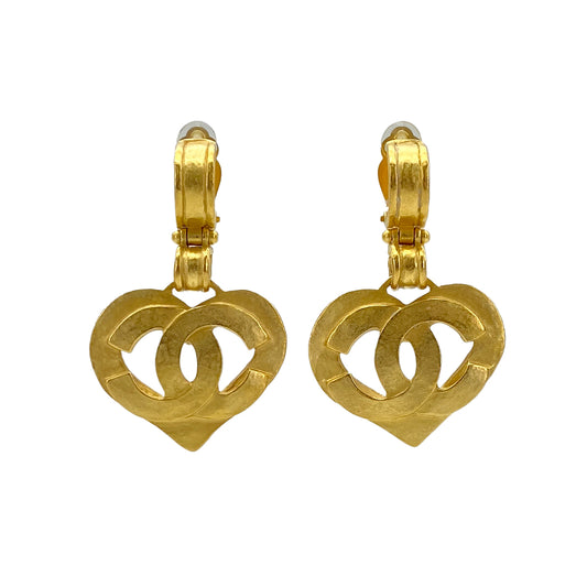 CHANEL VINTAGE EARRINGS COCOMARK HEART GOLD SWING ACCESSORY 95P 90276744