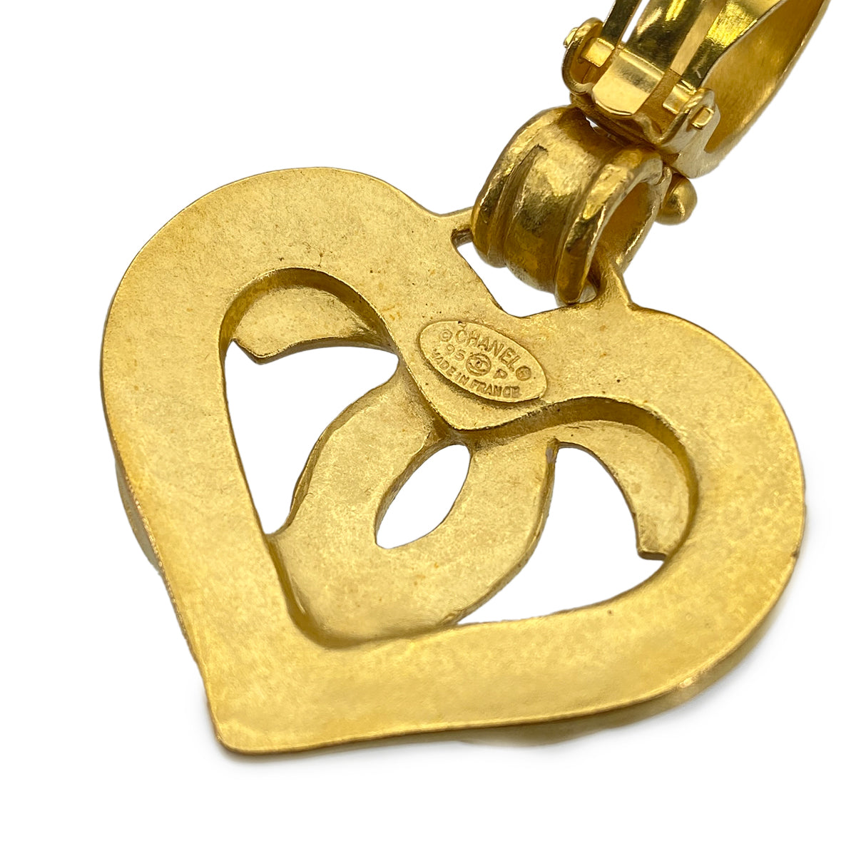 CHANEL VINTAGE EARRINGS COCOMARK HEART GOLD SWING ACCESSORY 95P 90276744