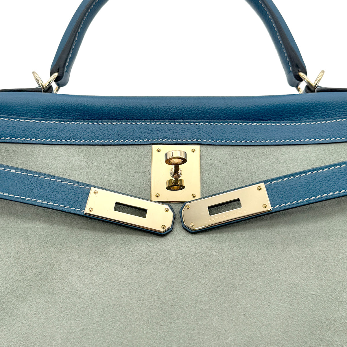 HERMES KELLY 32 AMAZON RETOURNE BLEU DE GALICE DEBRIS HAND SHOULDER BAG R SHW 90276747