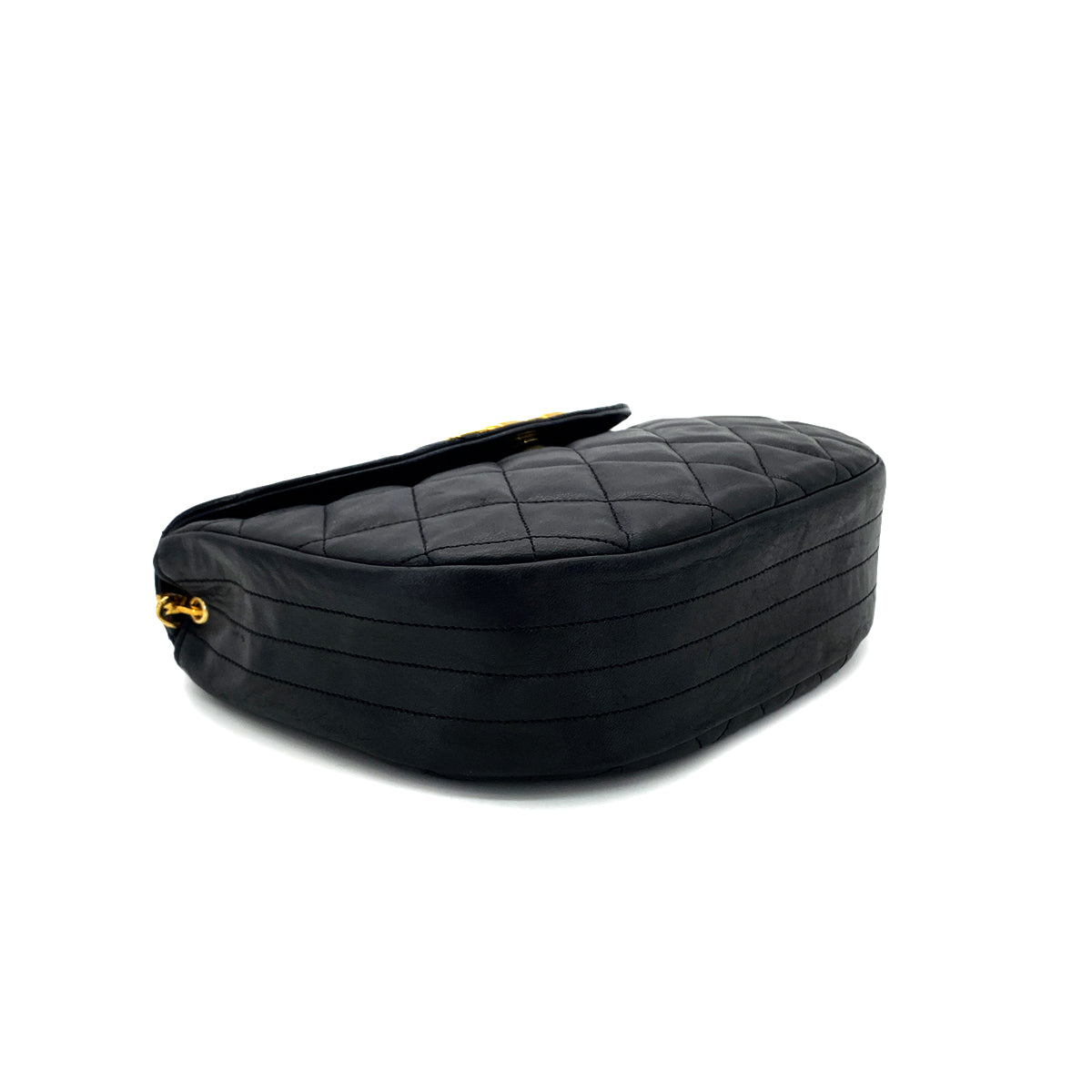 CHANEL VINTAGE BIG COCO HALF MOON CHAIN SHOULDER BAG BLACK LAMB SKIN 90276749