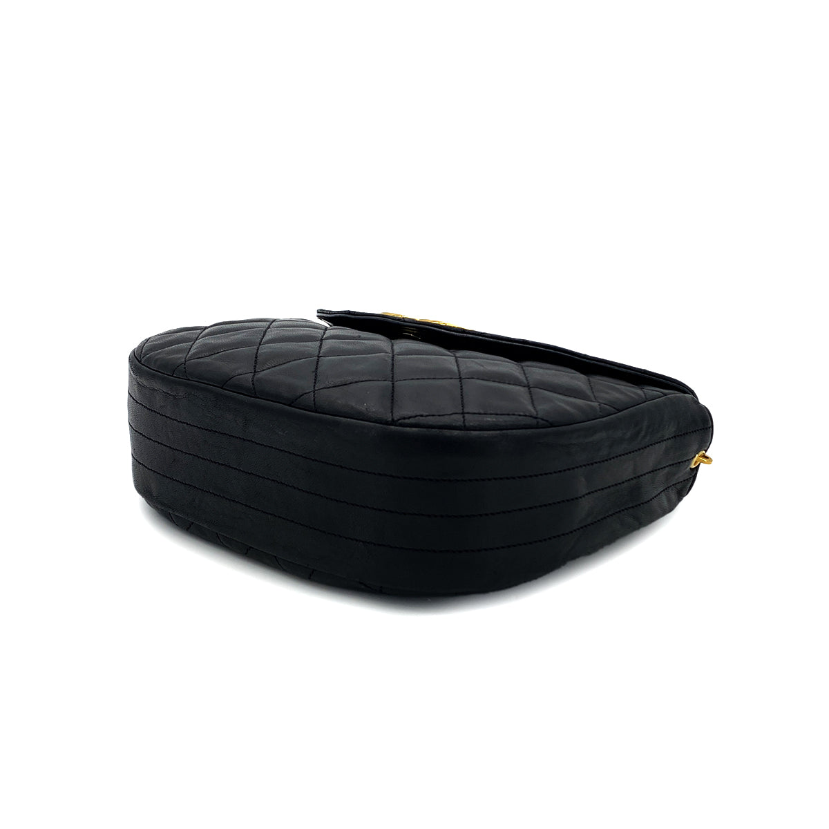 CHANEL VINTAGE BIG COCO HALF MOON CHAIN SHOULDER BAG BLACK LAMB SKIN 90276749