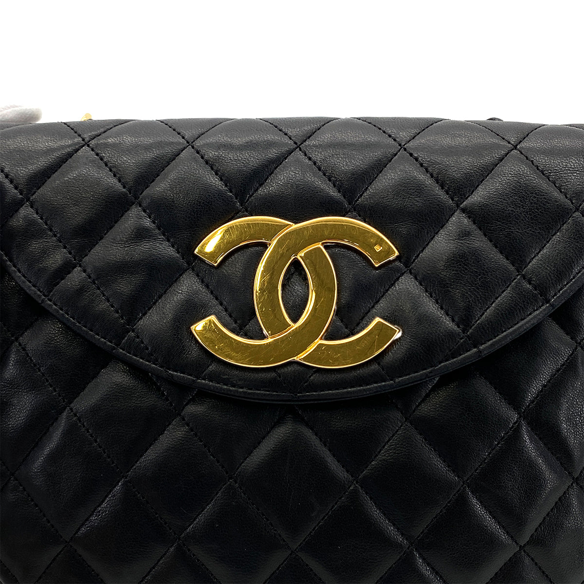 CHANEL VINTAGE BIG COCO HALF MOON CHAIN SHOULDER BAG BLACK LAMB SKIN 90276749