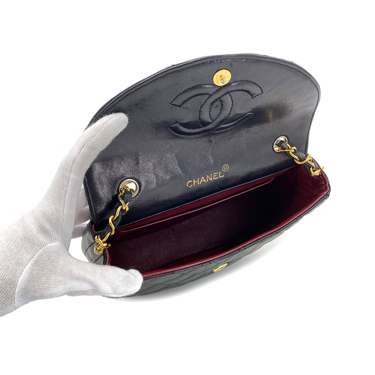 CHANEL VINTAGE BIG COCO HALF MOON CHAIN SHOULDER BAG BLACK LAMB SKIN 90276749