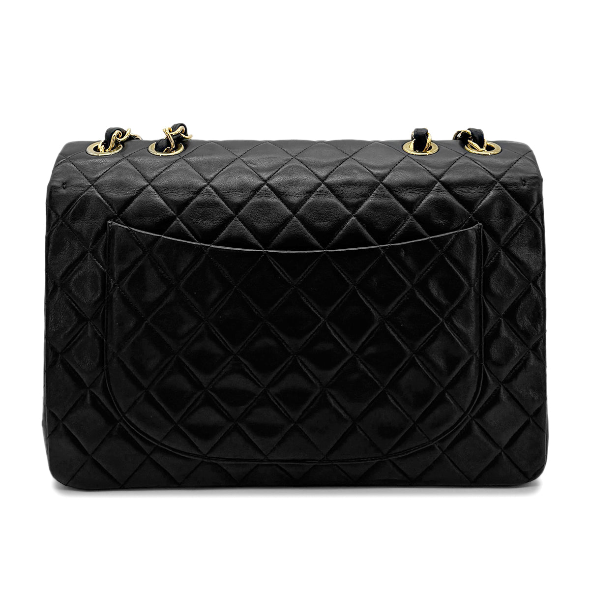 CHANEL VINTAGE MAXI MATELASSE 34 CHAIN SHOULDER BAG BLACK LAMB SKIN 90276753