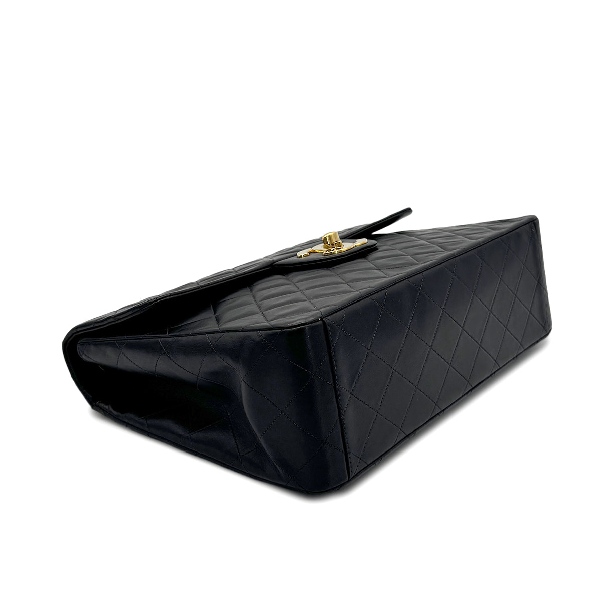 CHANEL VINTAGE MAXI MATELASSE 34 CHAIN SHOULDER BAG BLACK LAMB SKIN 90276753