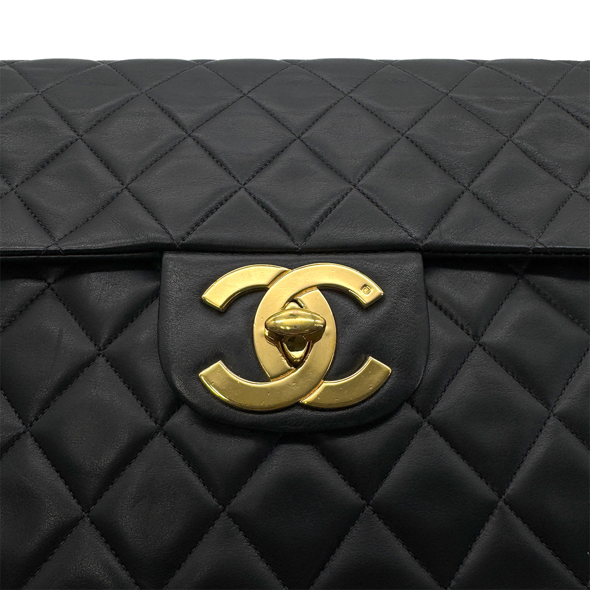CHANEL VINTAGE MAXI MATELASSE 34 CHAIN SHOULDER BAG BLACK LAMB SKIN 90276753