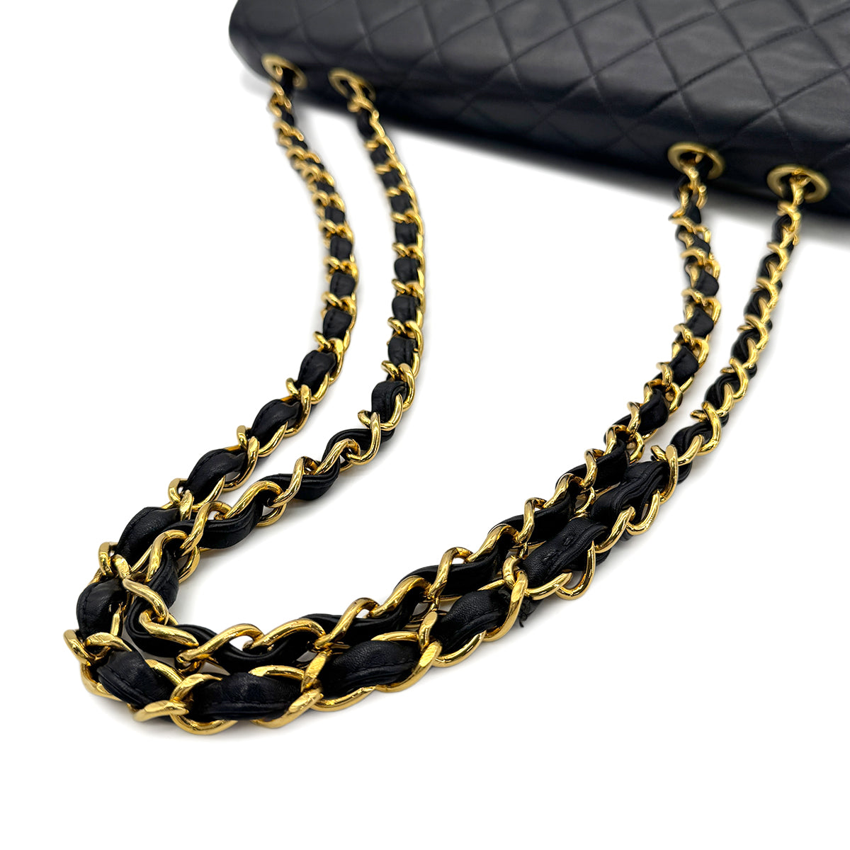 CHANEL VINTAGE MAXI MATELASSE 34 CHAIN SHOULDER BAG BLACK LAMB SKIN 90276753