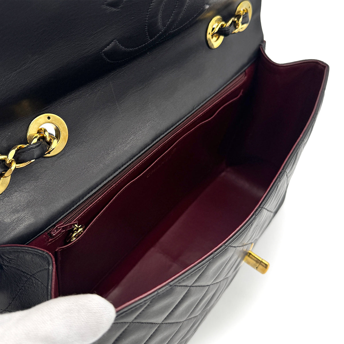 CHANEL VINTAGE MAXI MATELASSE 34 CHAIN SHOULDER BAG BLACK LAMB SKIN 90276753