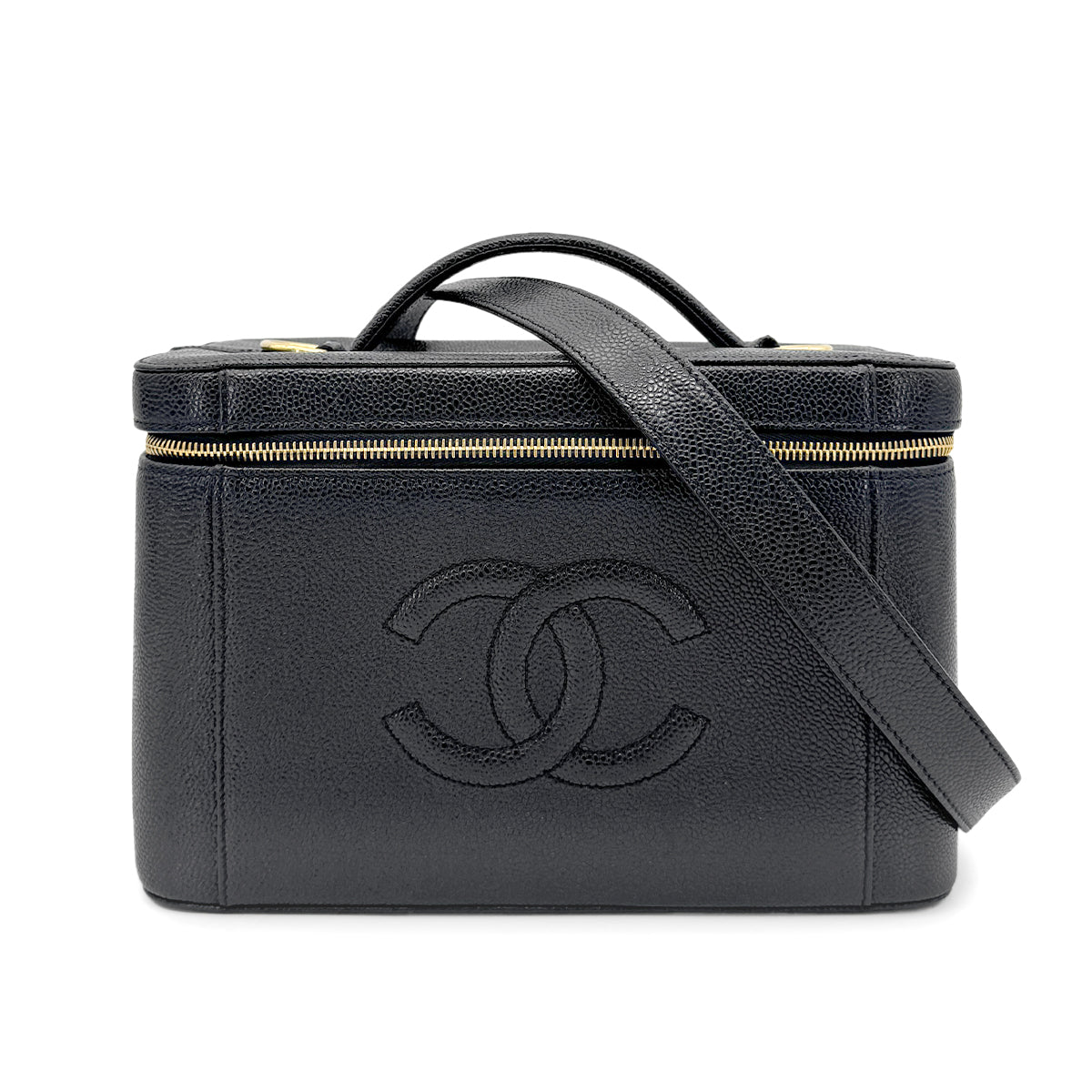 CHANEL VINTAGE VANITY HAND BAG BLACK CAVIAR SKIN 90276755