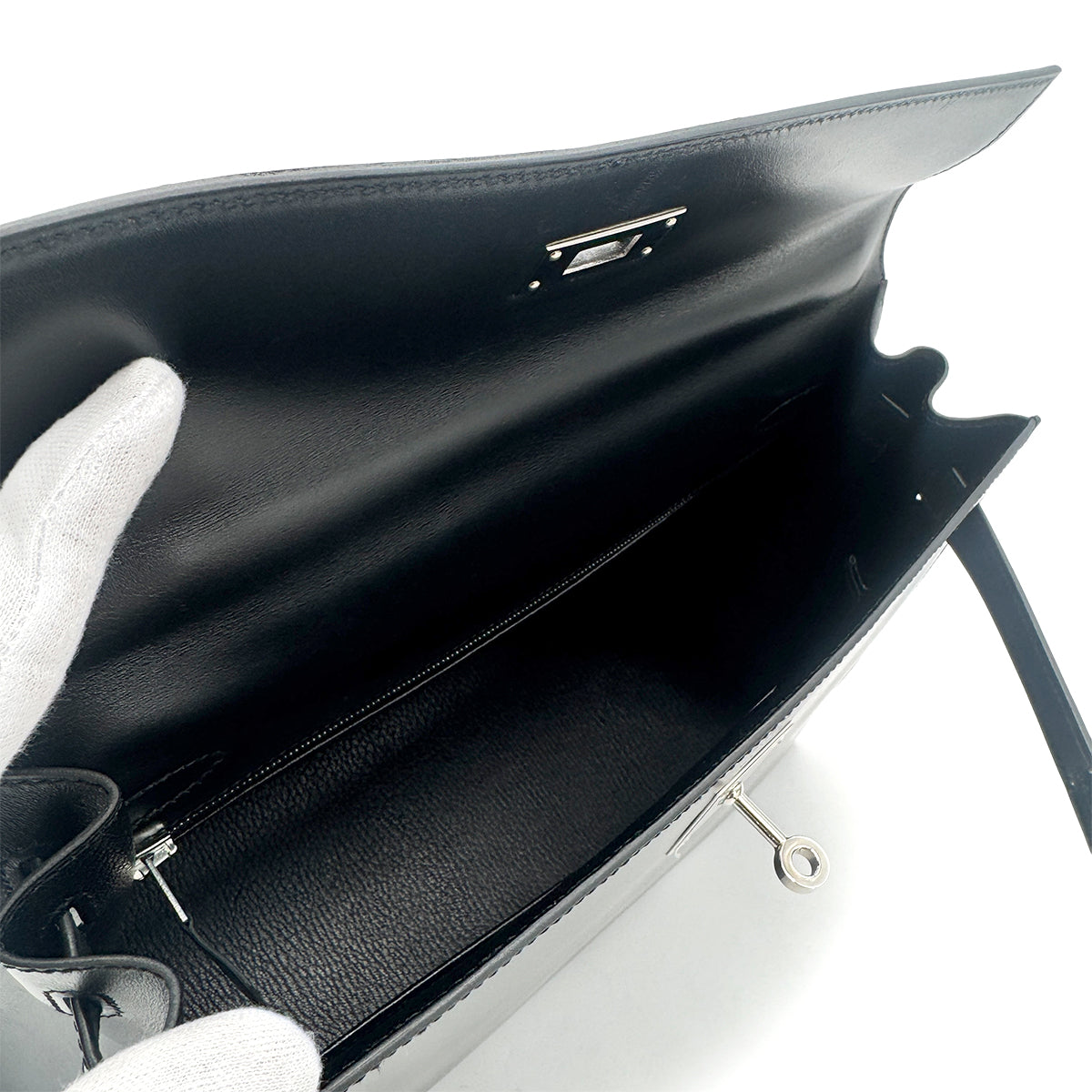 HERMES KELLY 32 SELLIER BLACK BOXCALF HAND SHOULDER BAG □C SHW 90276756
