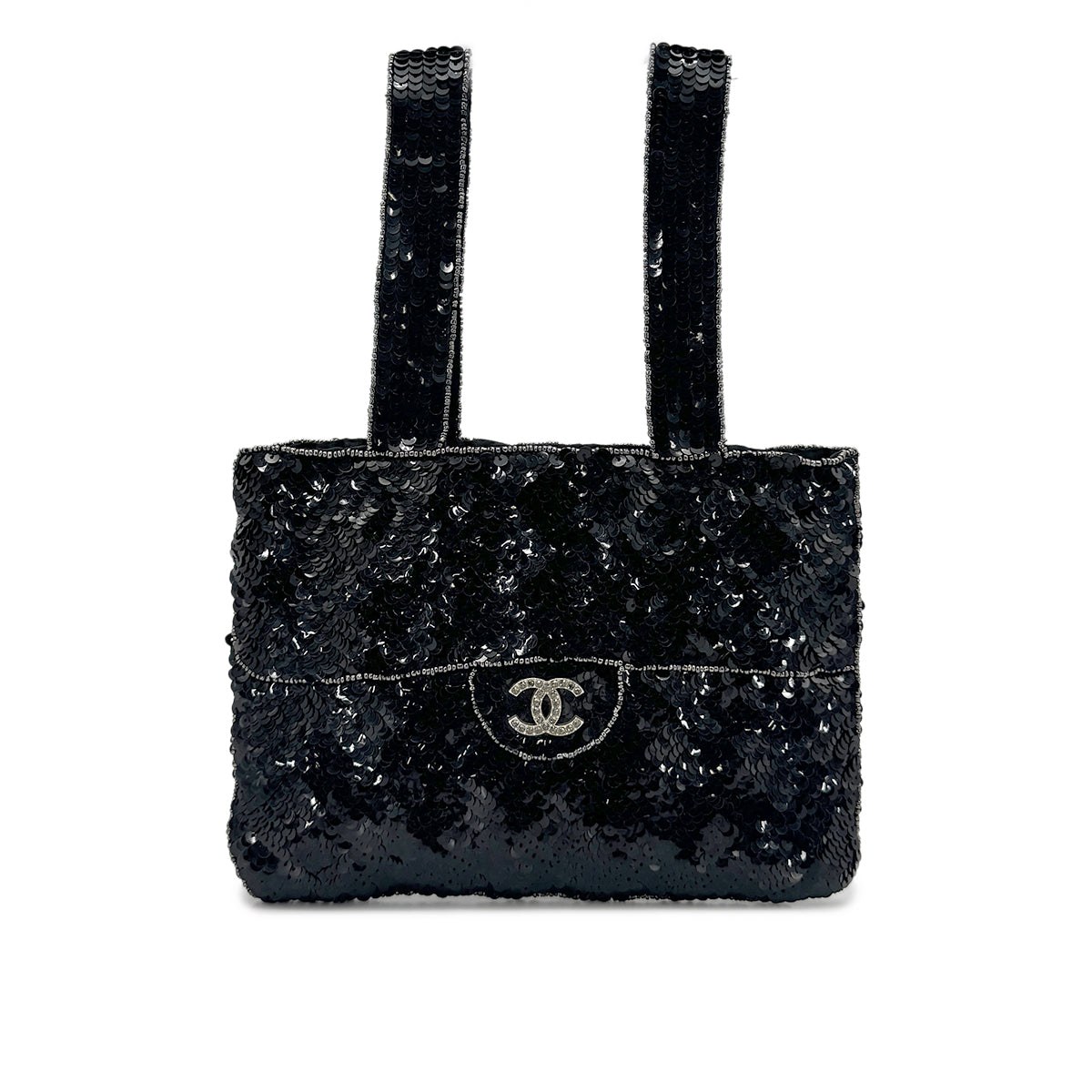 CHANEL VINTAGE HAND BAG COCOMARK RHINESTONE BLACK SEQUINS 90276765