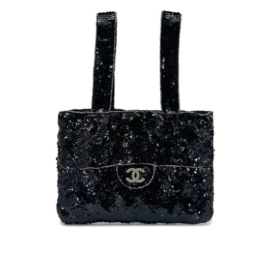 CHANEL VINTAGE HAND BAG COCOMARK RHINESTONE BLACK SEQUINS 90276765