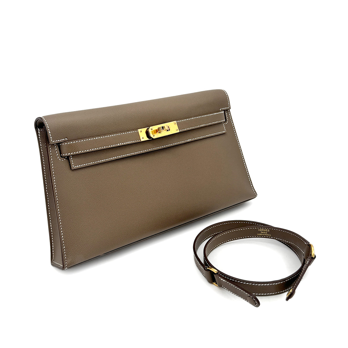 HERMES KELLY ELAN ETOUPE VEAU MADAME CLUTCH SHOULDER BAG B GHW 90276769