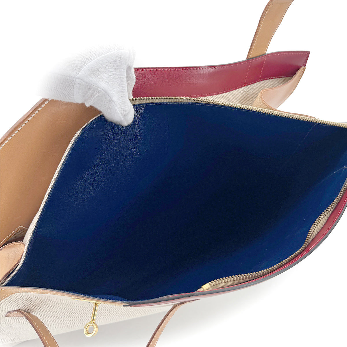 HERMES HIMALAYA NATURAL BLUE RED TOILE H VEAU CHAMONIX BOXCALF HAND BAG 〇O GHW 90276771