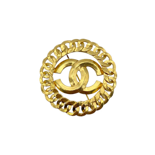 CHANEL VINTAGE COCOMARK ROUND BROOCH ACCESSORY GOLD 95P 90276786