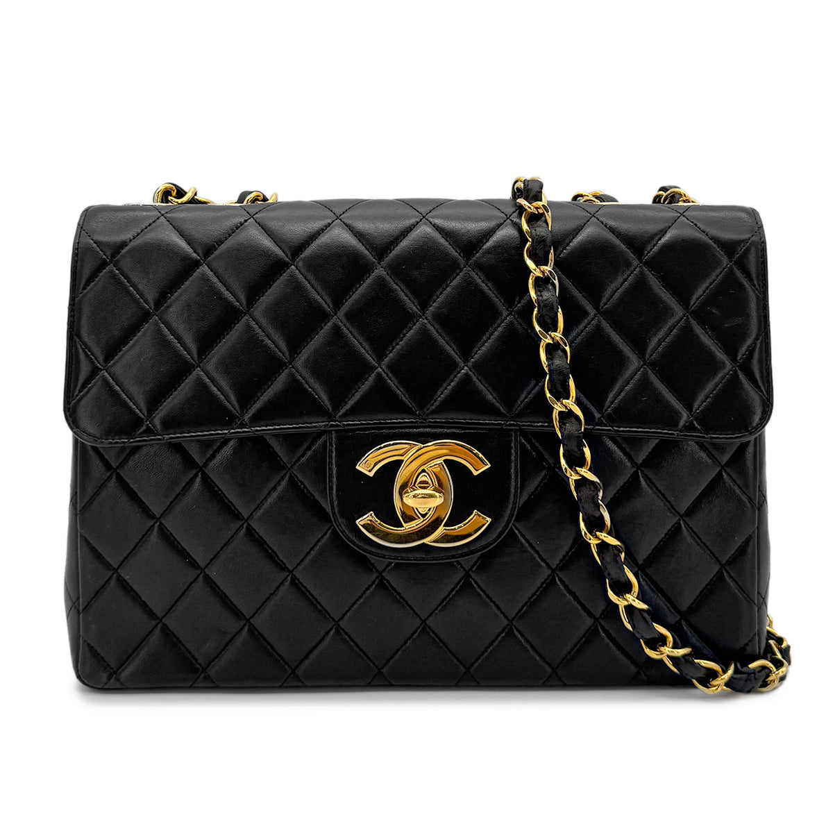 CHANEL VINTAGE JUMBO MATELASSE 30 CHAIN SHOULDER BAG BLACK LAMB SKIN 90276877