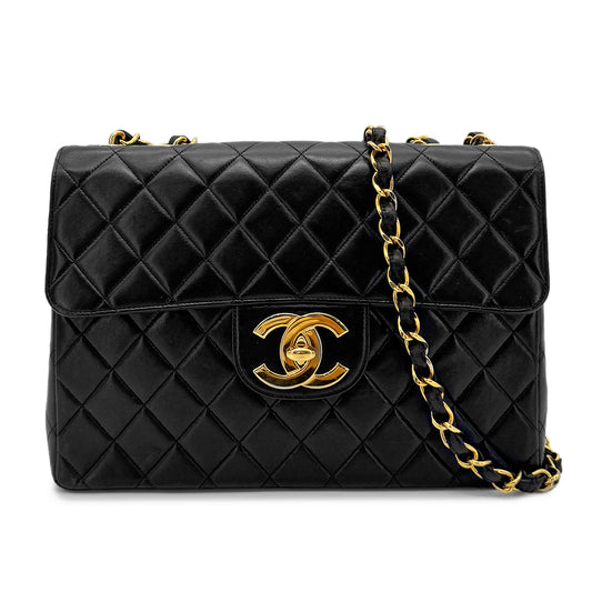 CHANEL VINTAGE JUMBO MATELASSE 30 CHAIN SHOULDER BAG BLACK LAMB SKIN 90276877