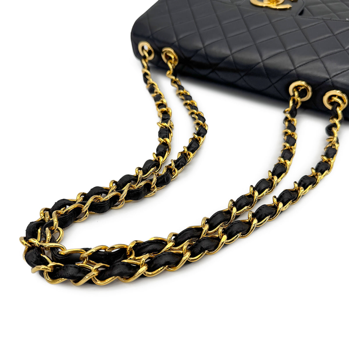 CHANEL VINTAGE JUMBO MATELASSE 30 CHAIN SHOULDER BAG BLACK LAMB SKIN 90276877