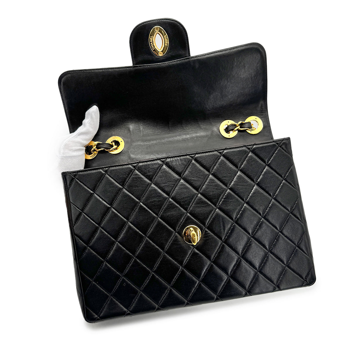 CHANEL VINTAGE JUMBO MATELASSE 30 CHAIN SHOULDER BAG BLACK LAMB SKIN 90276877