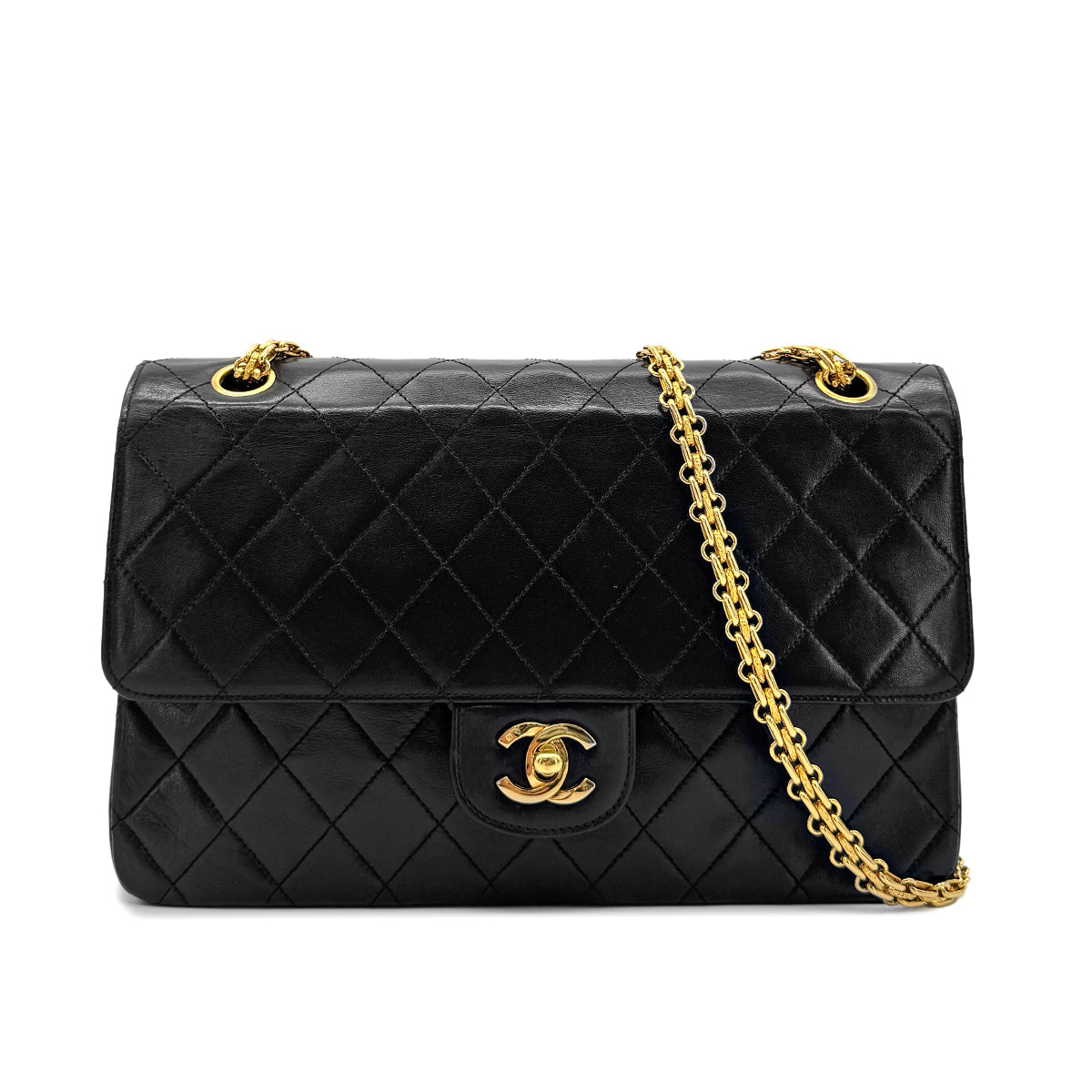 CHANEL VINTAGE MATELASSE CHAIN SHOULDER BAG BLACK LAMB SKIN 90276883