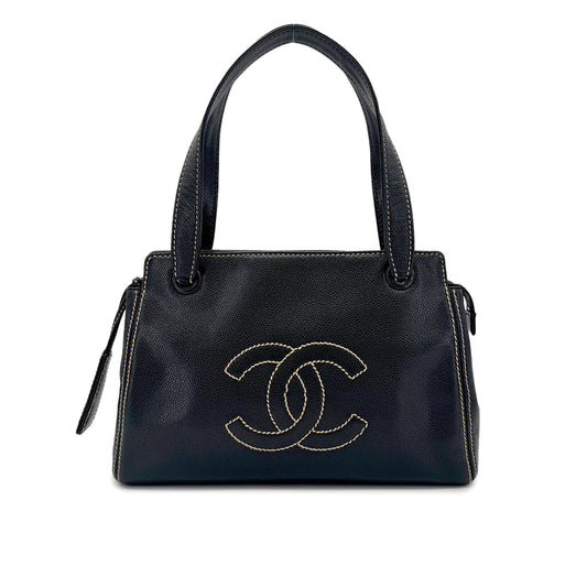 CHANEL VINTAGE WILD STITCH COCOMARK HAND SHOULDER BAG BLACK CAVIAR SKIN 90276885