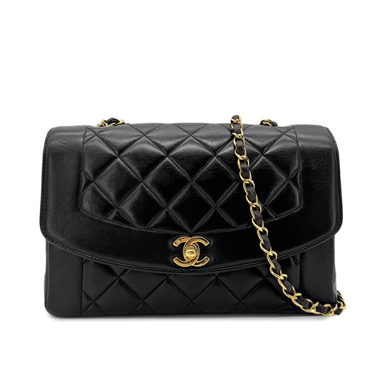 CHANEL VINTAGE MATELASSE CHAIN SHOULDER BAG BLACK LAMB SKIN 90277069