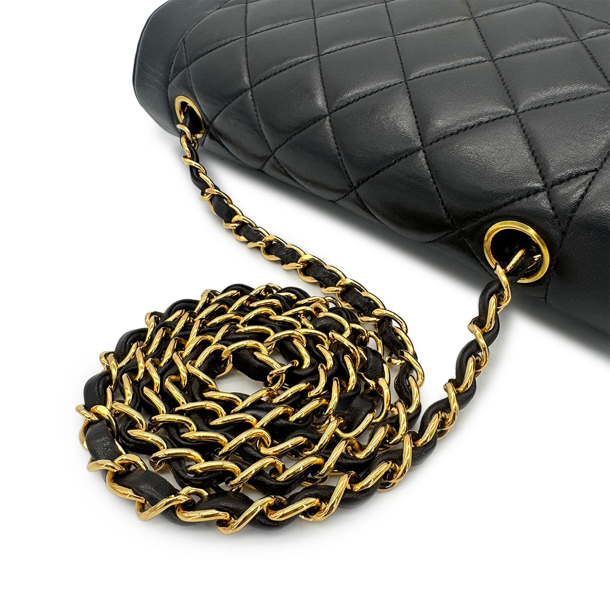 CHANEL VINTAGE MATELASSE CHAIN SHOULDER BAG BLACK LAMB SKIN 90277069