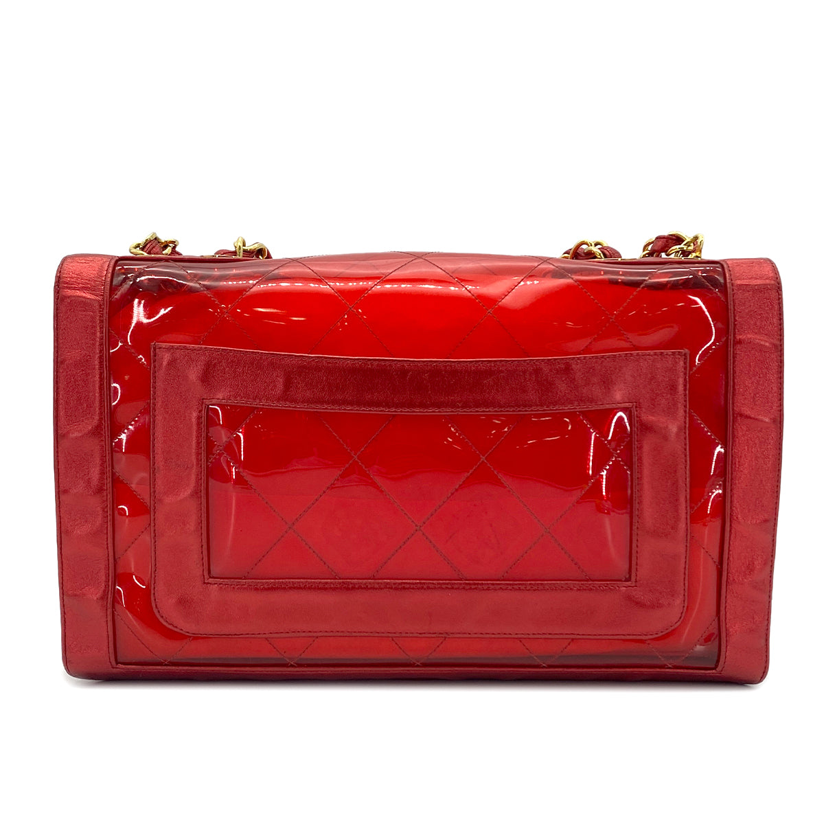 CHANEL VINTAGE BIG COCO CLEAR CHAIN SHOULDER BAG RED VINYL LEATHER 90277070