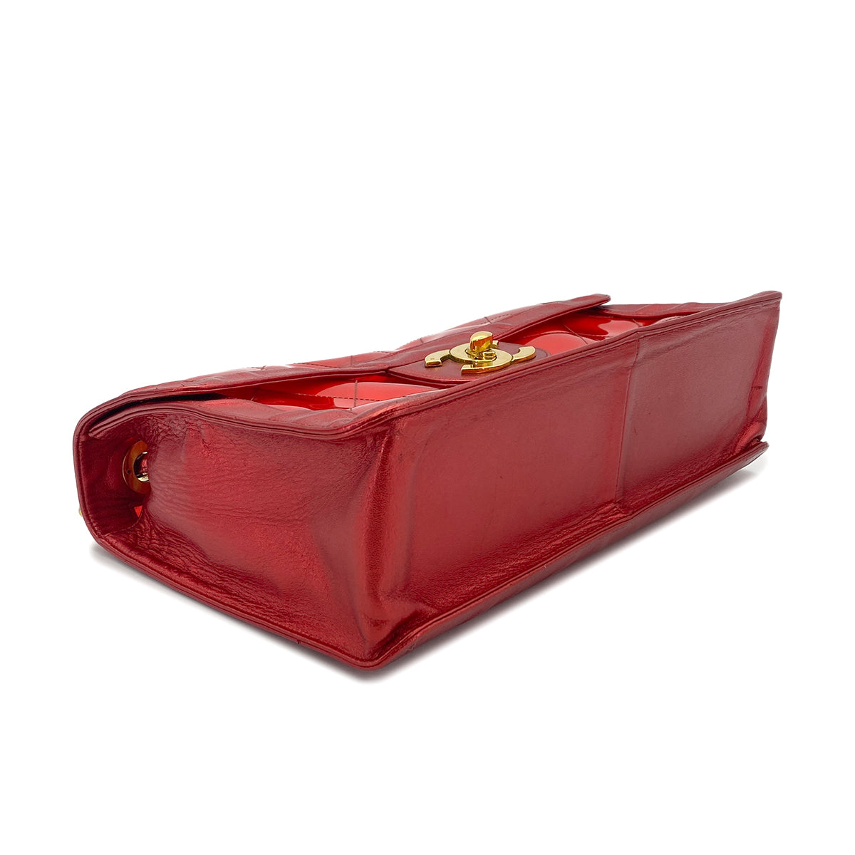 CHANEL VINTAGE BIG COCO CLEAR CHAIN SHOULDER BAG RED VINYL LEATHER 90277070