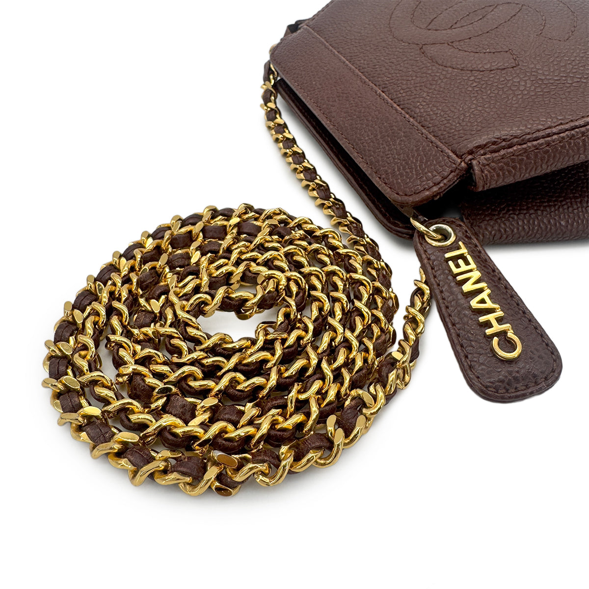 CHANEL VINTAGE COCOMARK CHAIN SHOULDER BAG BROWN CAVIAR SKIN 90277071