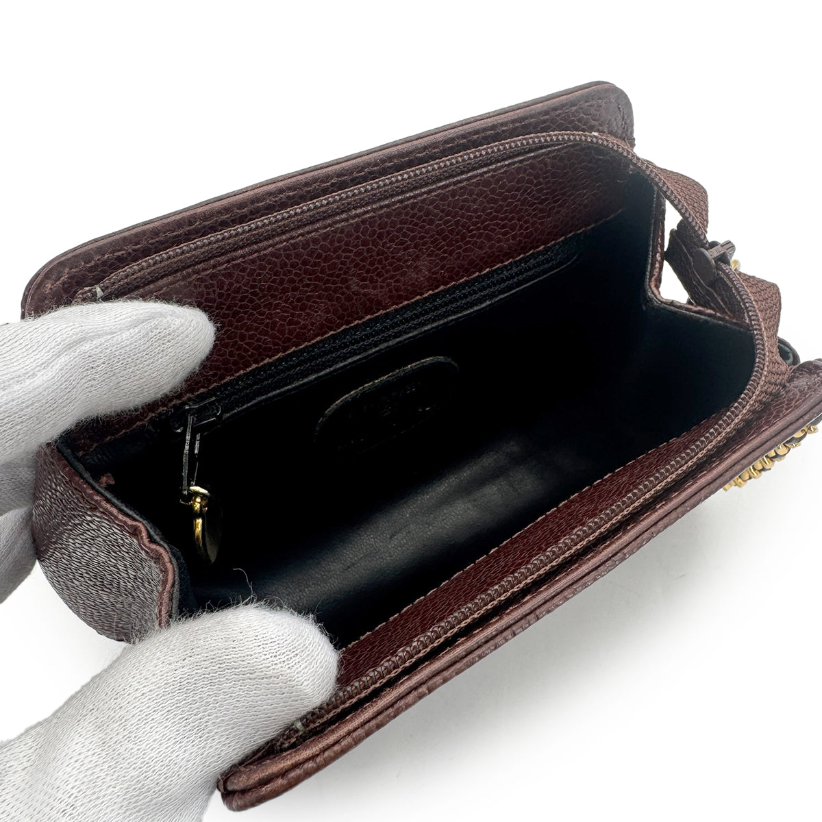 CHANEL VINTAGE COCOMARK CHAIN SHOULDER BAG BROWN CAVIAR SKIN 90277071