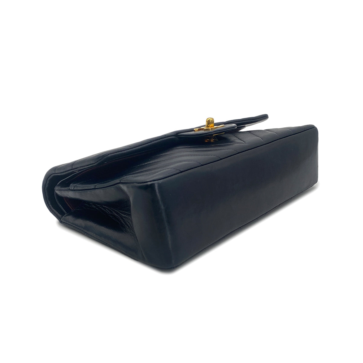 CHANEL VINTAGE CHEVRON CHAIN SHOULDER BAG NAVY LAMB SKIN 90277072