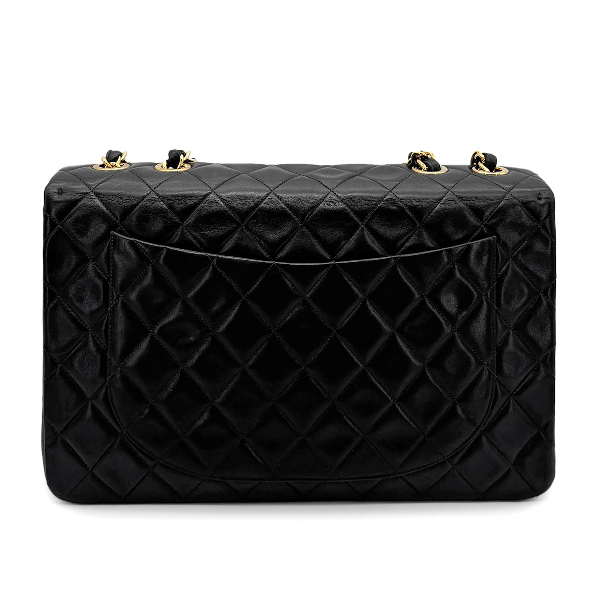 CHANEL VINTAGE MAXI MATELASSE 34 CHAIN SHOULDER BAG BLACK LAMB SKIN 90277078