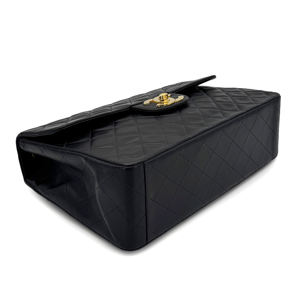 CHANEL VINTAGE MAXI MATELASSE 34 CHAIN SHOULDER BAG BLACK LAMB SKIN 90277078