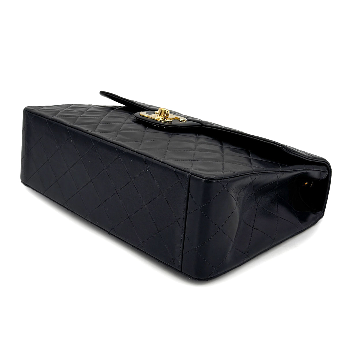 CHANEL VINTAGE MAXI MATELASSE 34 CHAIN SHOULDER BAG BLACK LAMB SKIN 90277078