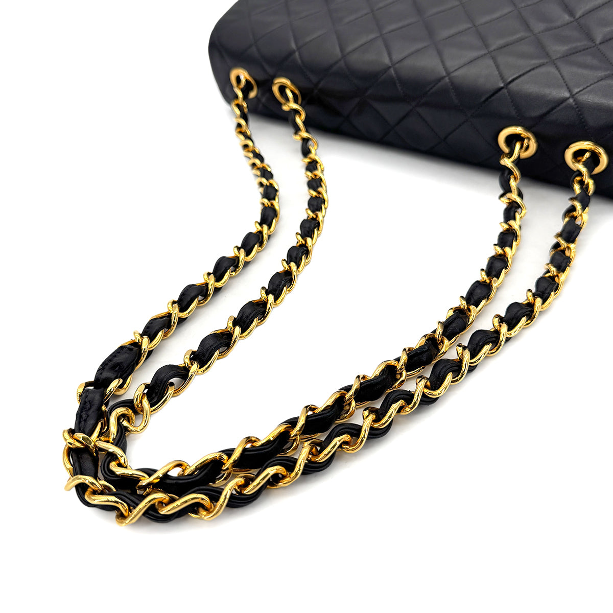 CHANEL VINTAGE MAXI MATELASSE 34 CHAIN SHOULDER BAG BLACK LAMB SKIN 90277078