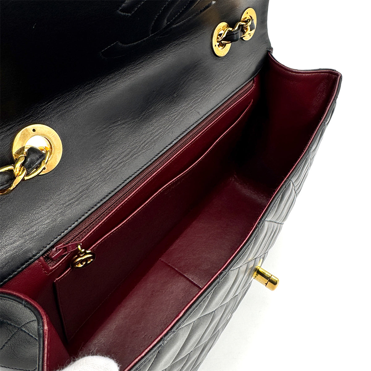 CHANEL VINTAGE MAXI MATELASSE 34 CHAIN SHOULDER BAG BLACK LAMB SKIN 90277078