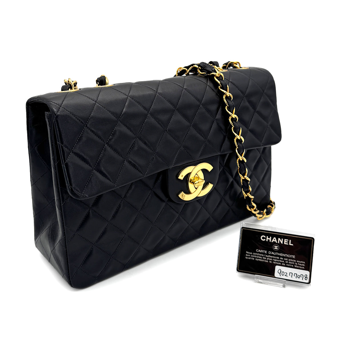 CHANEL VINTAGE MAXI MATELASSE 34 CHAIN SHOULDER BAG BLACK LAMB SKIN 90277078